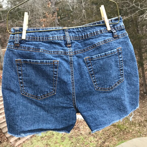 Upcycled Cato Denim Cutoff Jean Shorts, Painted Summertime Fringy, 8 Petite - Picture 7 of 8